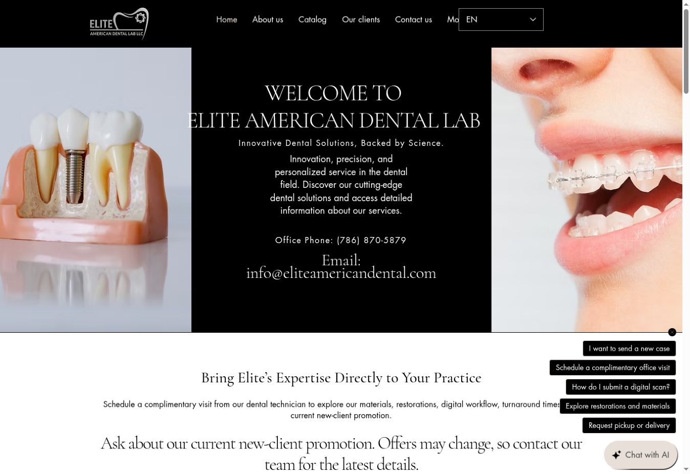 Real Elite American Dental Lab website screenshot
